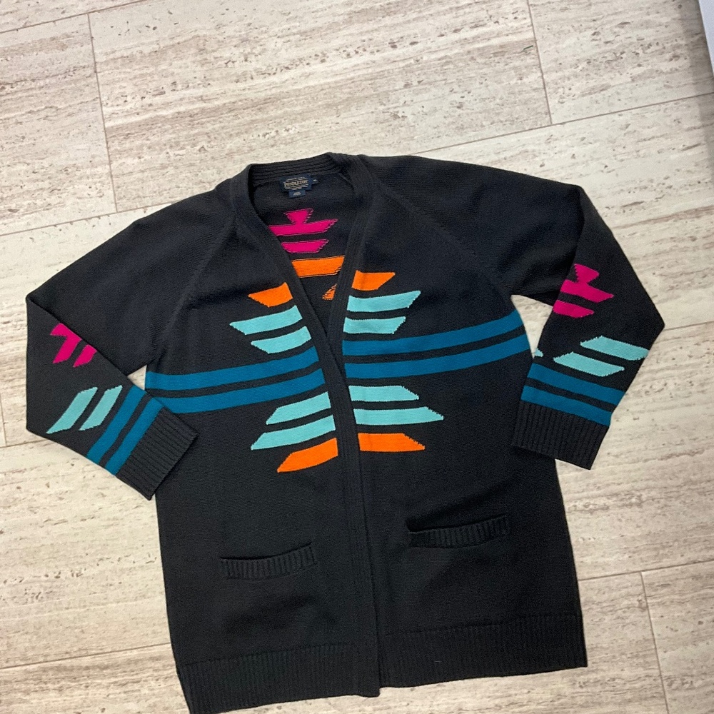 Pendleton womens XL 100 % cotton Blue Orange Pink Cardigan Sweater